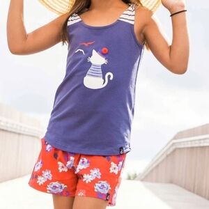 NWT Deux Par Deux Organic Cotton Cat Graphic Tank, Size 12